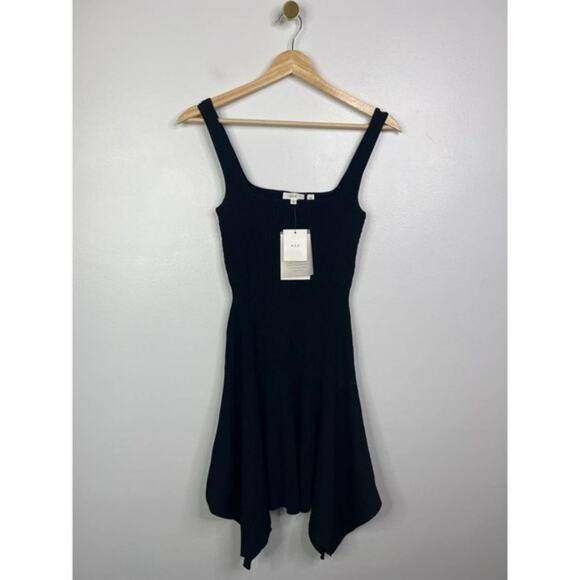 NWT A.L.C. Dalia Knit Square Neck Asymmetrical Sleeveless Black Mini Dress - Picture 2 of 10
